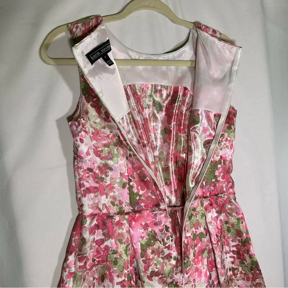 Karin Stevens Vintage Style Pink Floral Satiny Knee-Length Dress Womens 8 - Picture 8 of 8